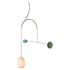 Unique Green-White Handblown Glass Pendant, Sculptural Light No. 81