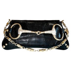UNIQUE Gucci Tom Ford 2003/04 Black Lizard Crystallized Horsebit Clutch Bag 