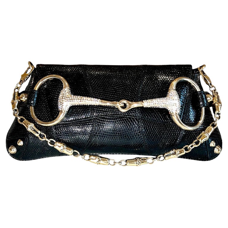 UNIQUE Gucci Tom Ford 2003/04 Black Lizard Crystallized Horsebit Clutch Bag