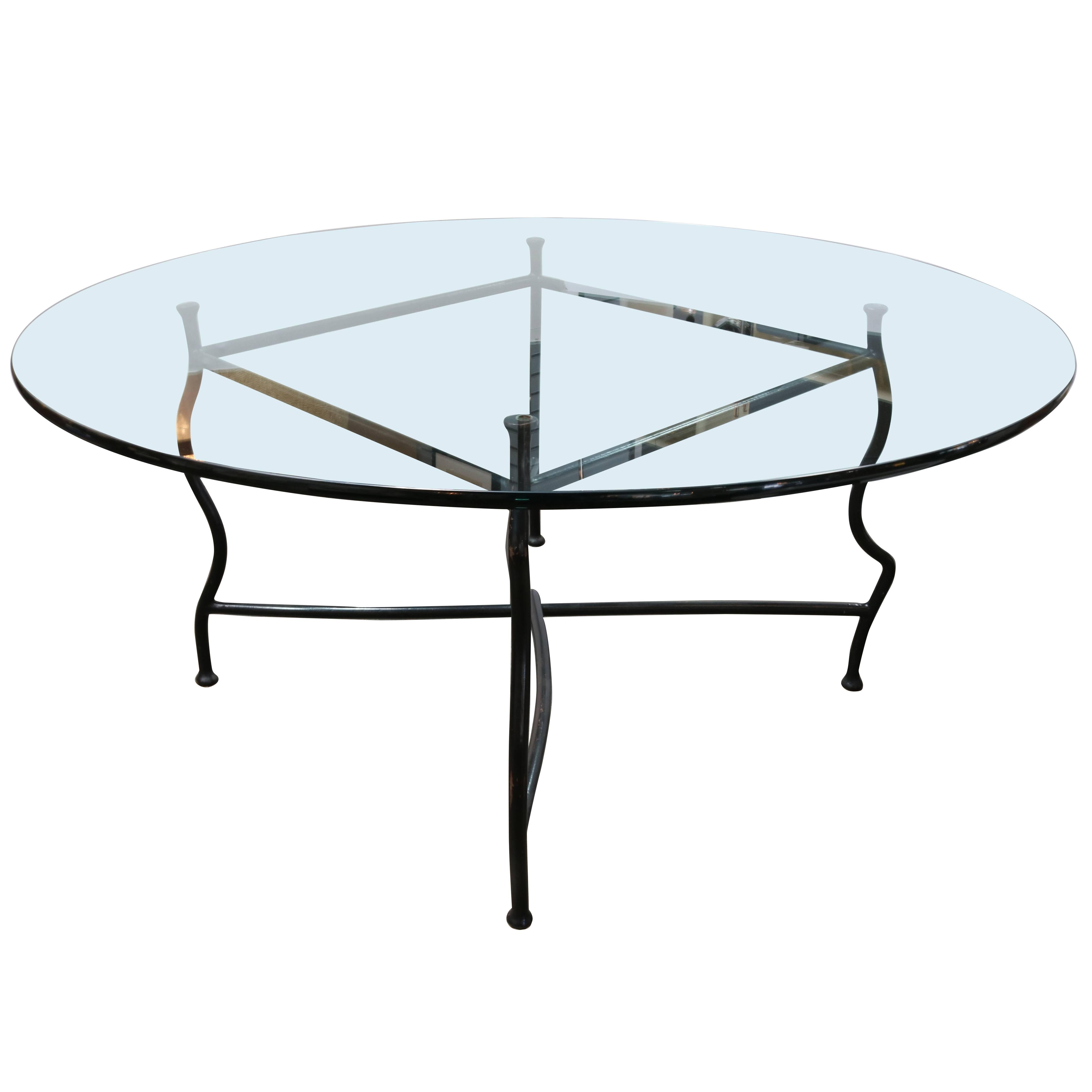 Unique Gun Finish Steel Base Dining Table with Glass Top