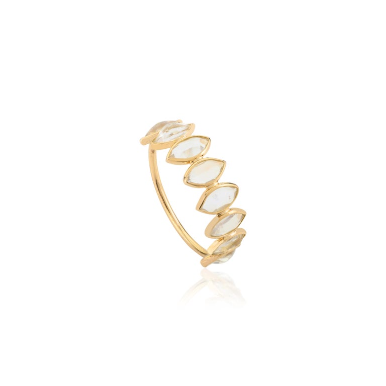 Bague En Or Jaune 14 Carats Avec Pierre De Lune Arc-en-ciel – Diamants, Taille 7, Main Blue, Naturelle, Fait Main