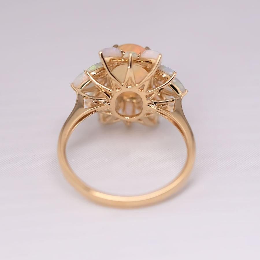 Verlobungsring mit einzigartigem mexikanischem Feueropal und australischem Opal im Halo-Design 18K für Damen oder Herren im Angebot