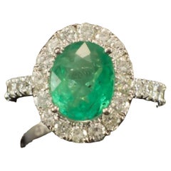 Unique Halo Emerald gold ring, Natural Emerald Engagement ring, 18K Gold