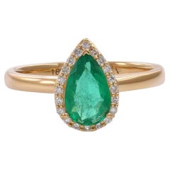 Unique Halo Pear Cut Natural Emerald Diamond Engagement Ring Gold Fashion Ring