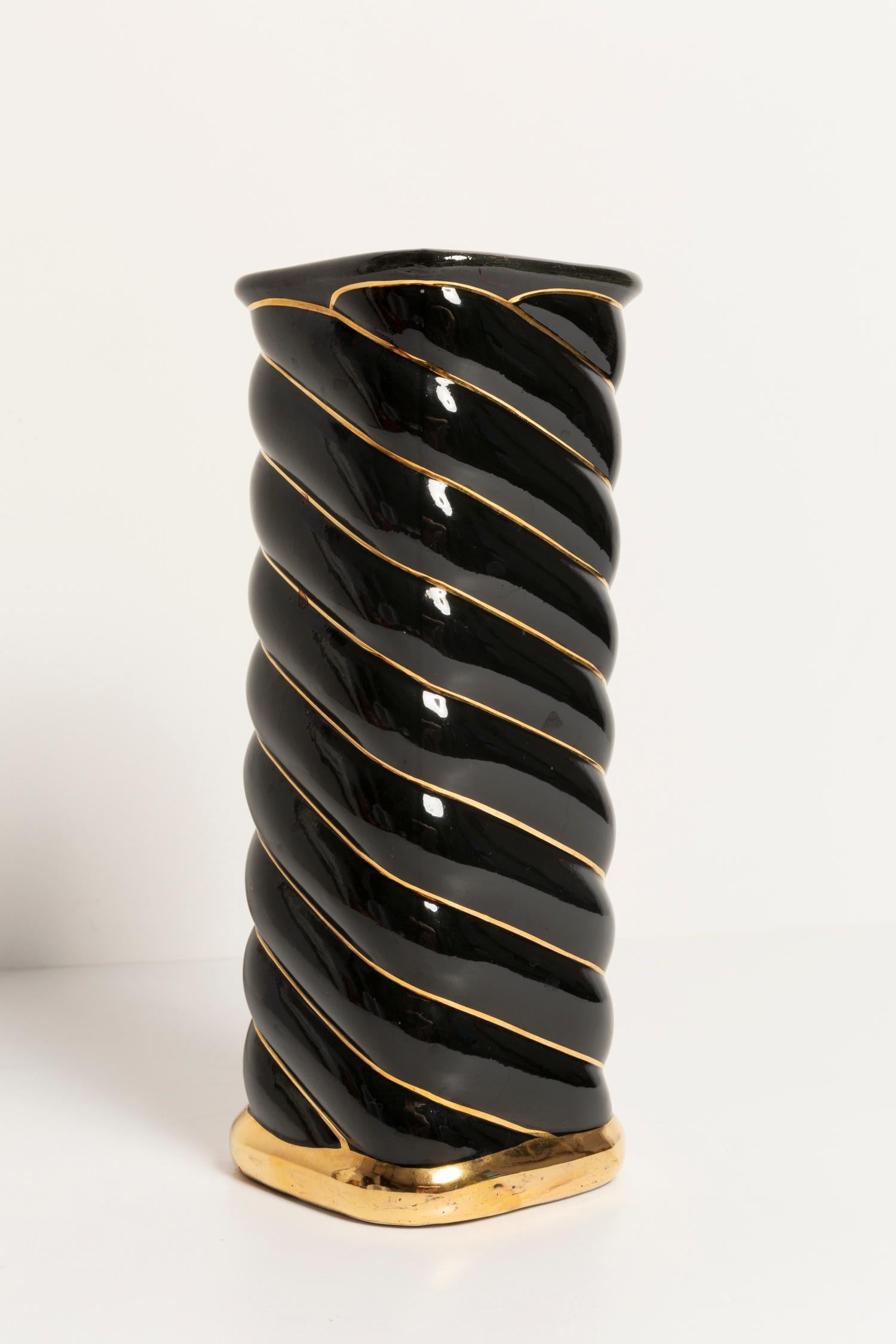 Danish Unique Hand Black and Gold Ceramic Vase, 20th Century, Europe, 2000s For Sale
