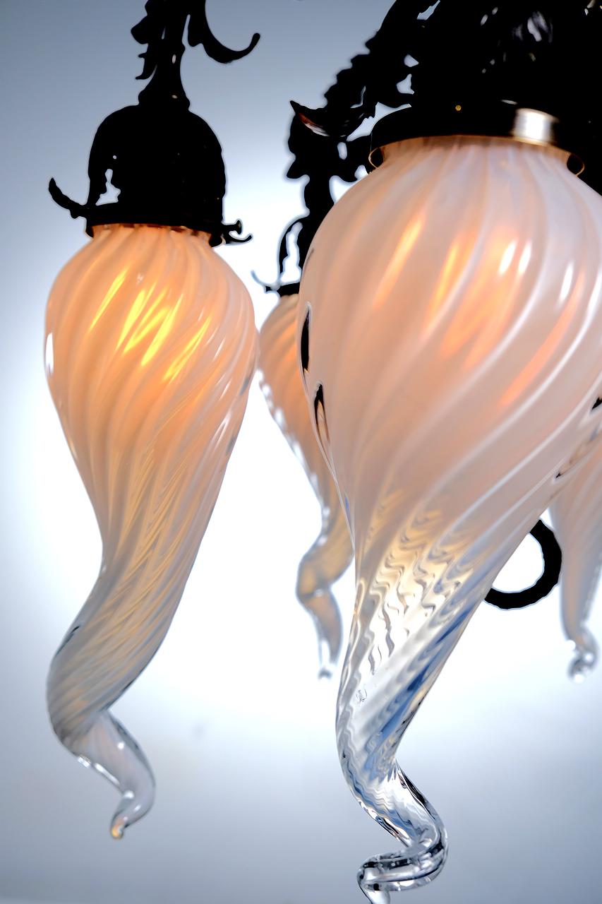 Unknown Unique Hand Blown 6 Shade Floral Chandelier
