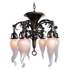 Unique Hand Blown 6 Shade Floral Chandelier