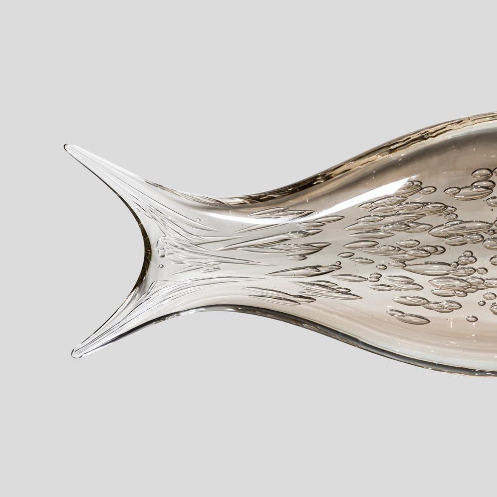 Italian Unique Hand Blown Murano Bullicante Glass Fish Sculpture by Alberto Dona For Sale