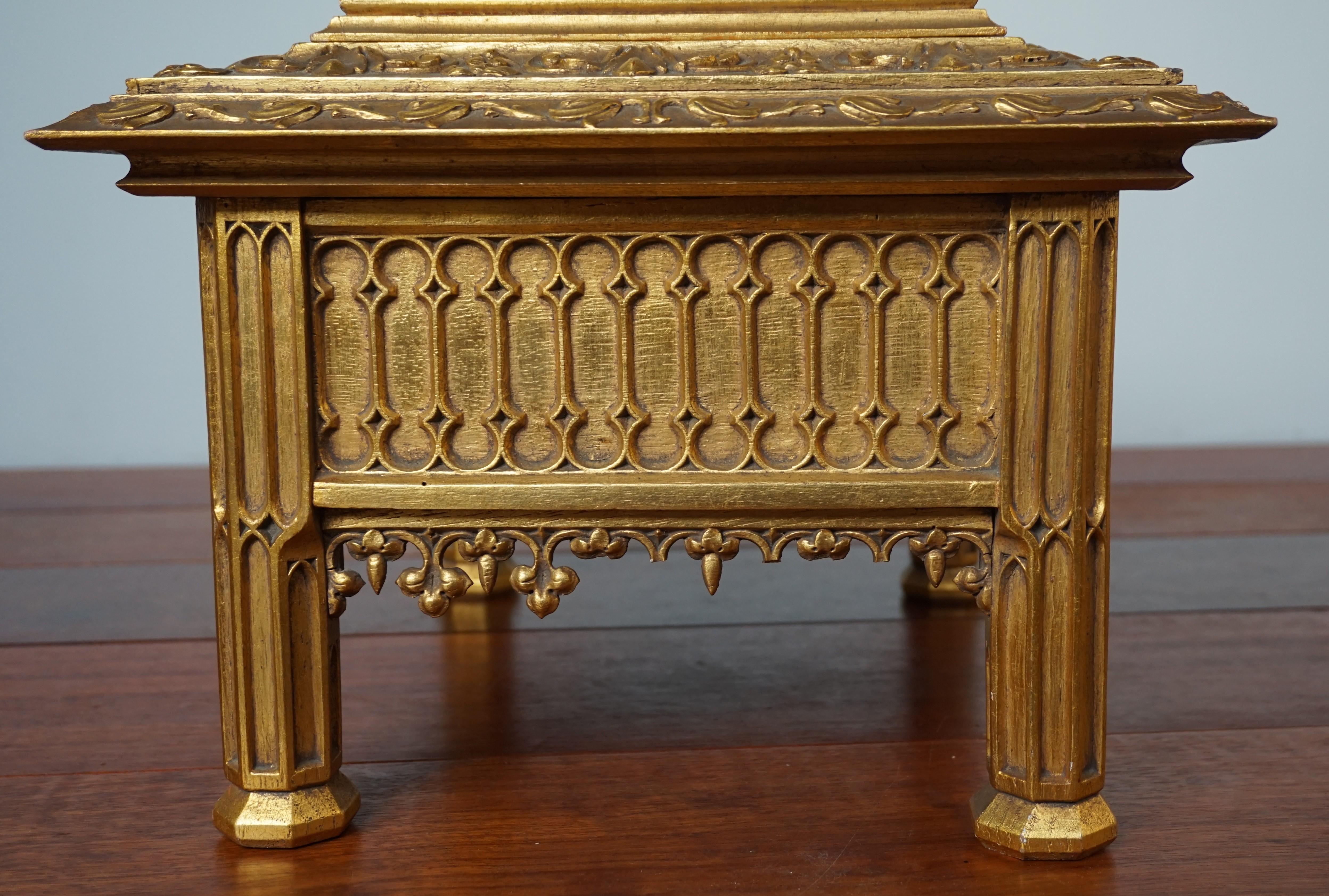 Unique Hand Carved and Gilt Oak Gothic Revival Church Reliquary Casket with Lid 5