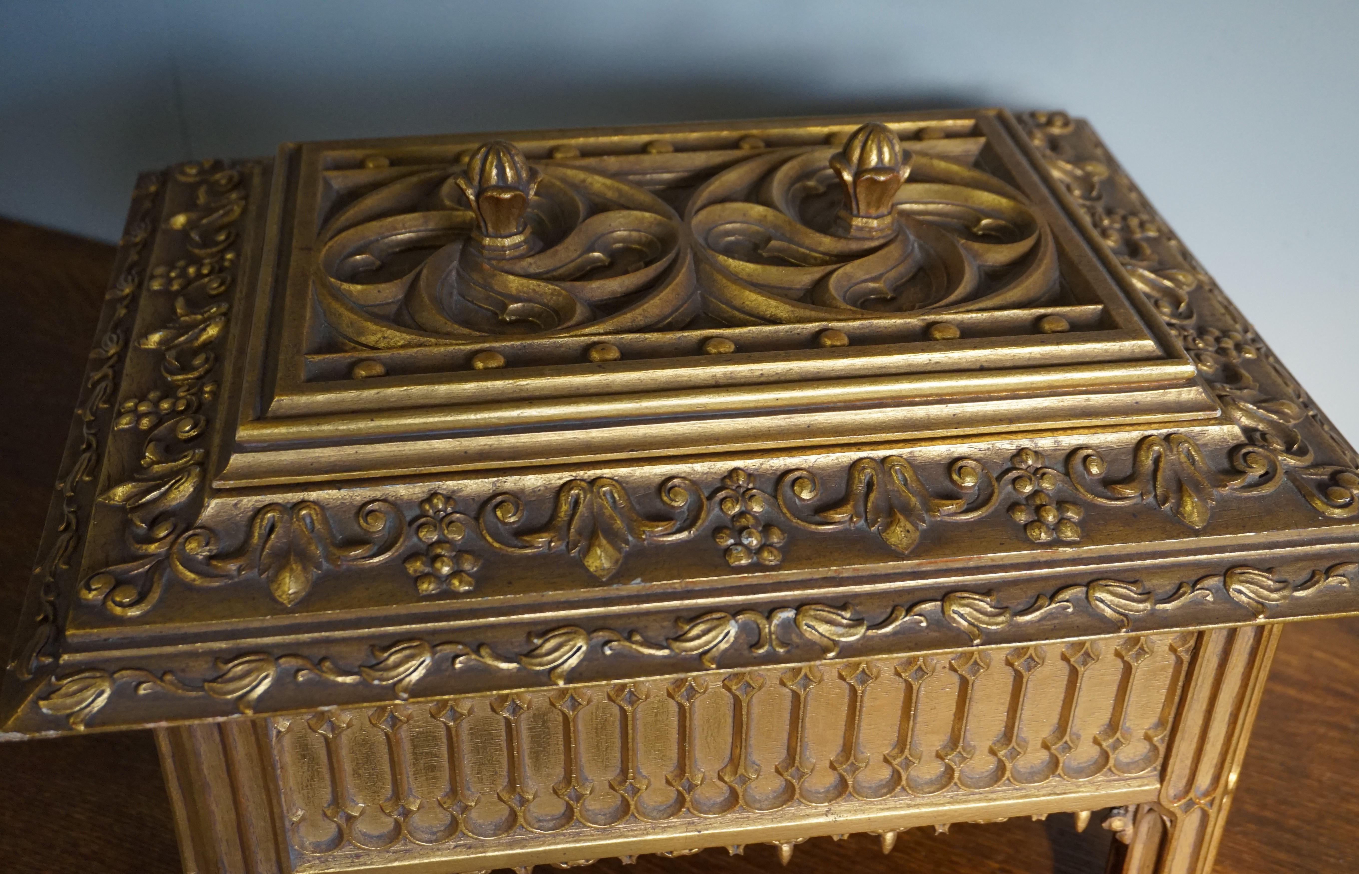 Unique Hand Carved and Gilt Oak Gothic Revival Church Reliquary Casket with Lid 8