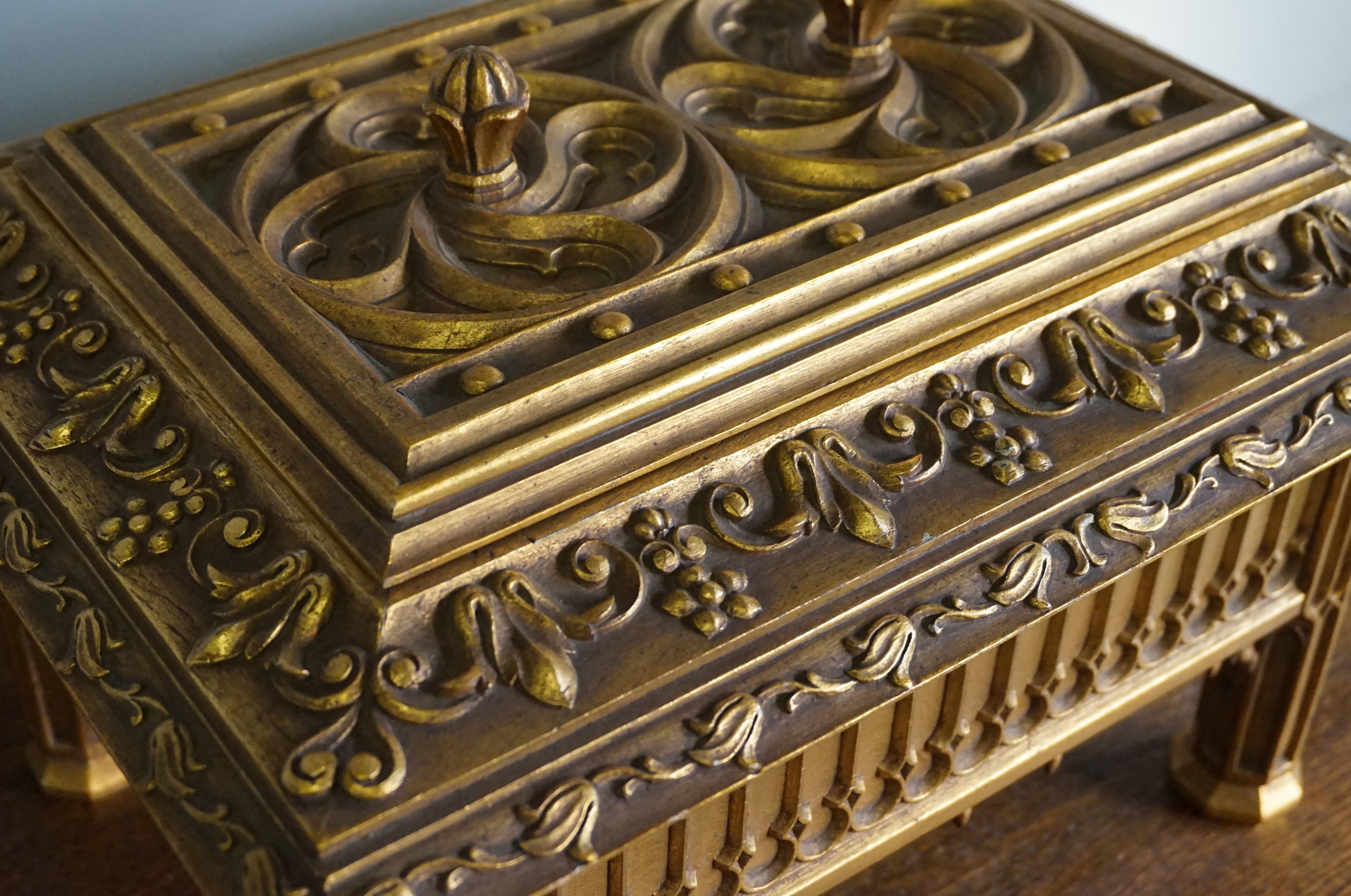 Unique Hand Carved and Gilt Oak Gothic Revival Church Reliquary Casket with Lid 9