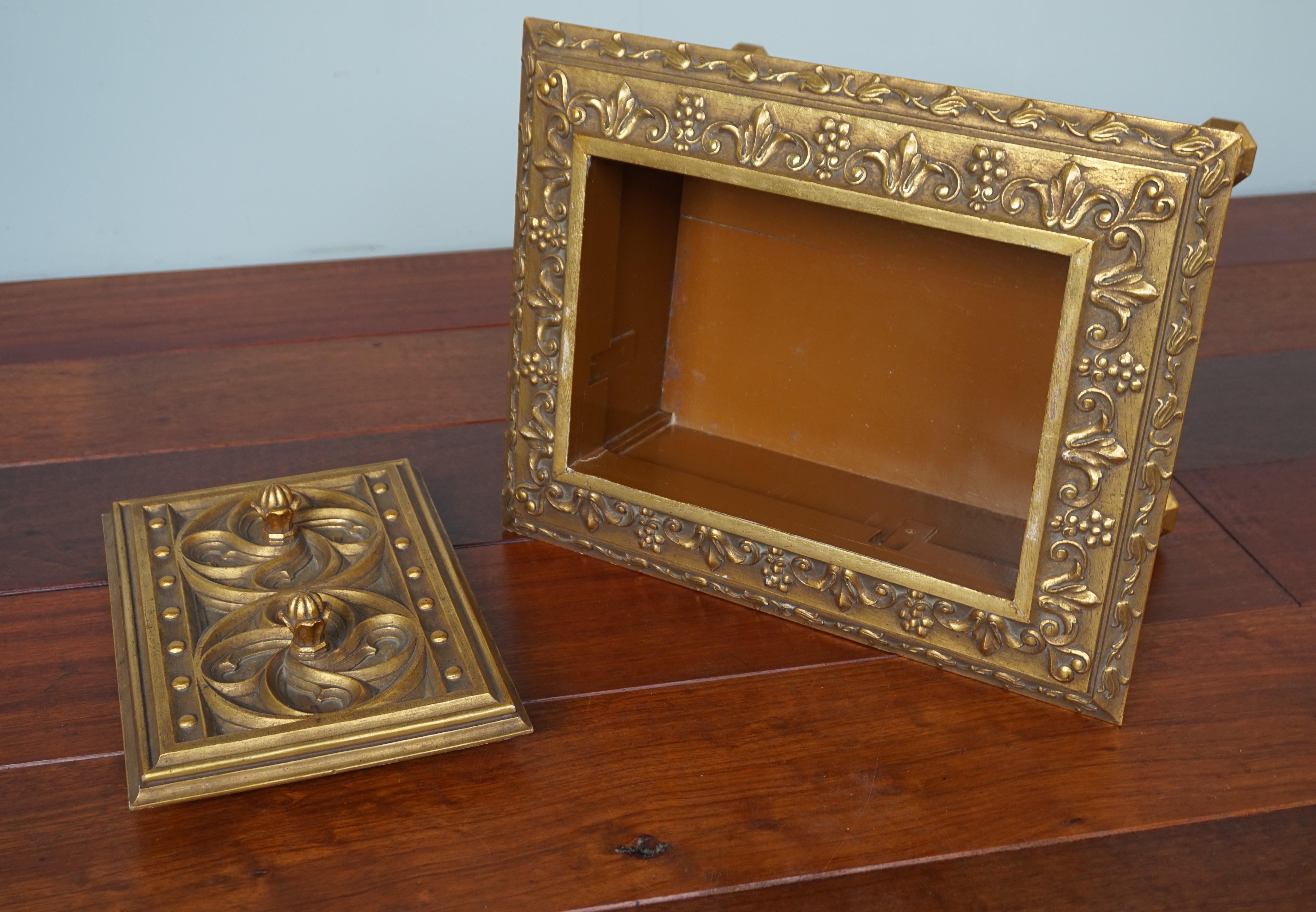 Hand-Carved Unique Hand Carved and Gilt Oak Gothic Revival Church Reliquary Casket with Lid