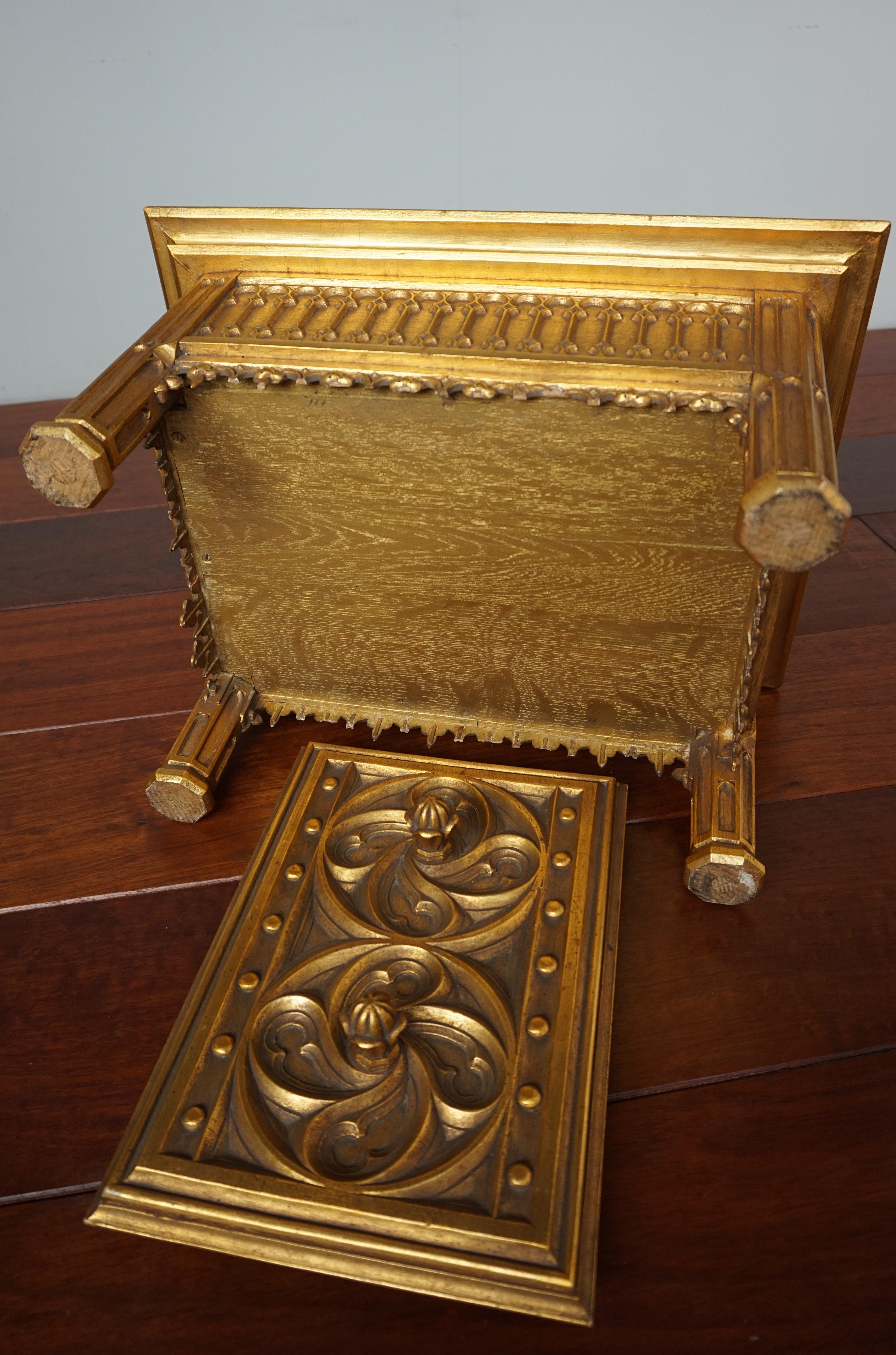 20th Century Unique Hand Carved and Gilt Oak Gothic Revival Church Reliquary Casket with Lid