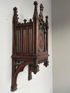 Unique, Hand Carved and Hand Painted 19th Century Oak Gothic Revival Wall Clock
