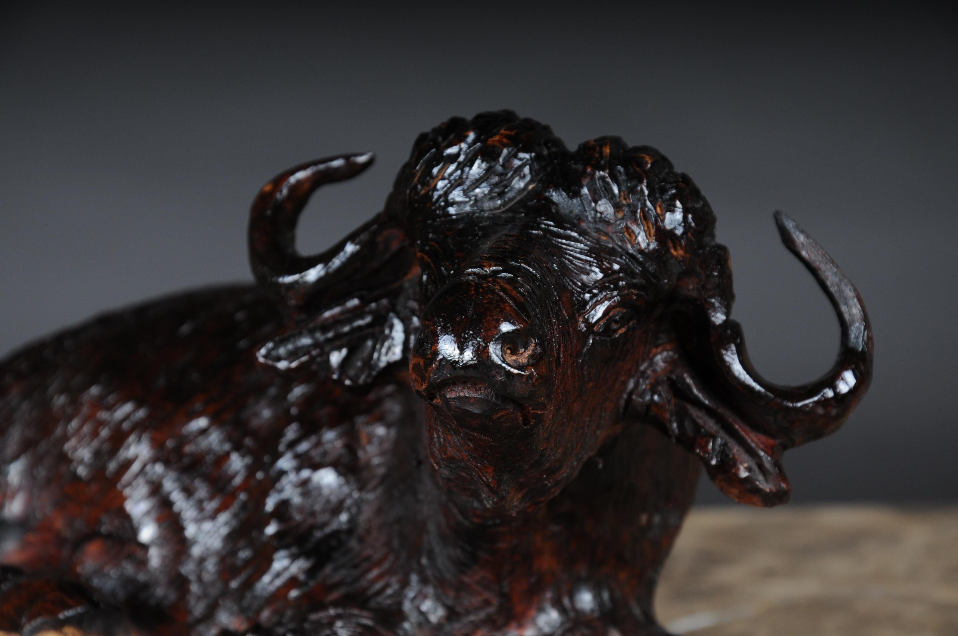 Unique Hand Carved Animal Sculpture Bison Made of Solid Wood For Sale 3