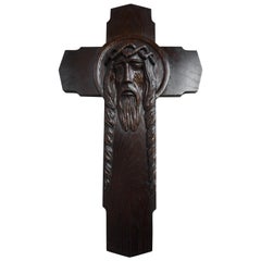 Unico Crocifisso da parete Art Carved intagliato a mano con. Scultura di Cristo sofferente in lacrime