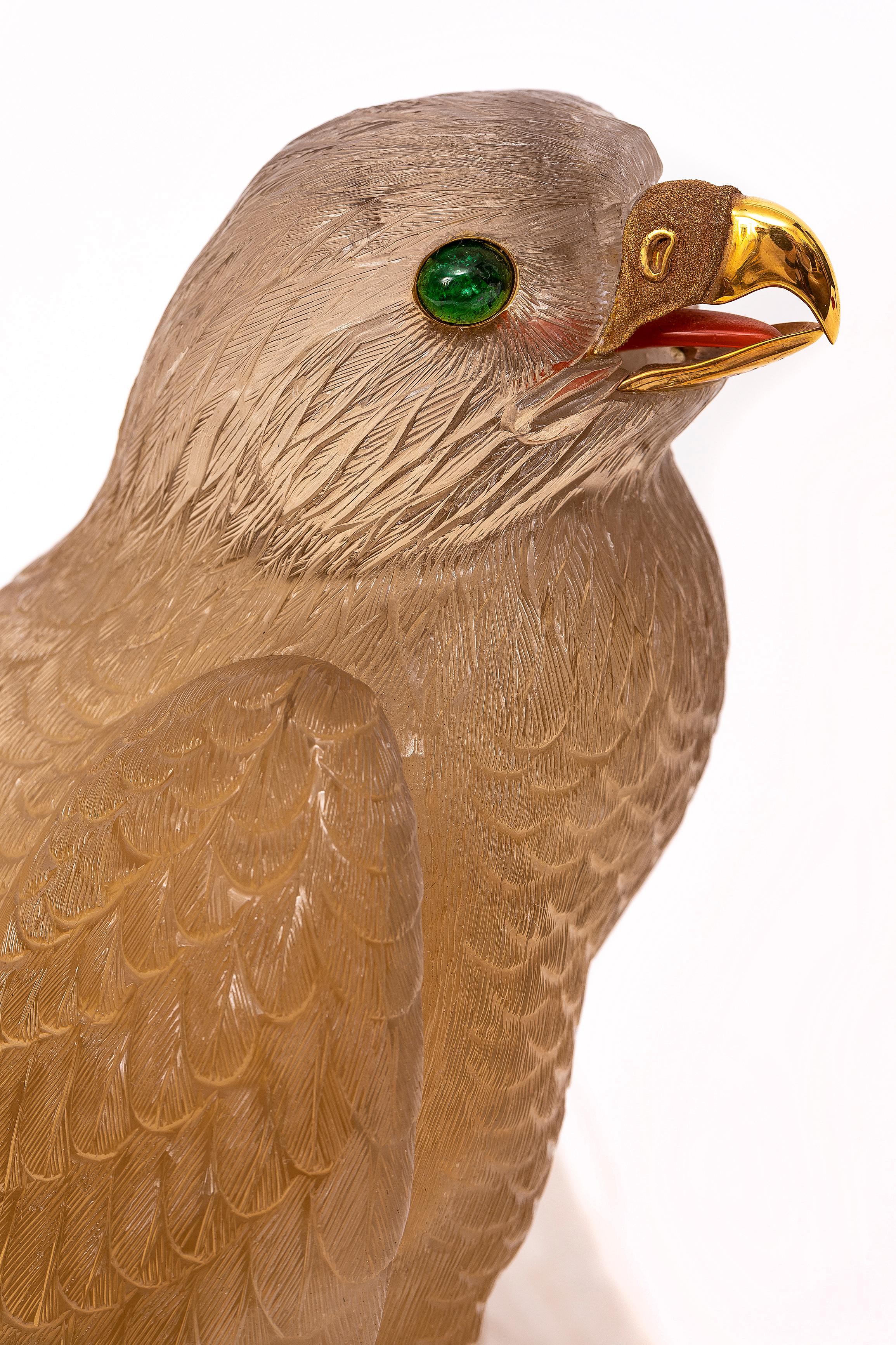 Sculpture unique de Falcon en citrine sculptée à la main avec bec et serres en or, signée Zadora en vente 5