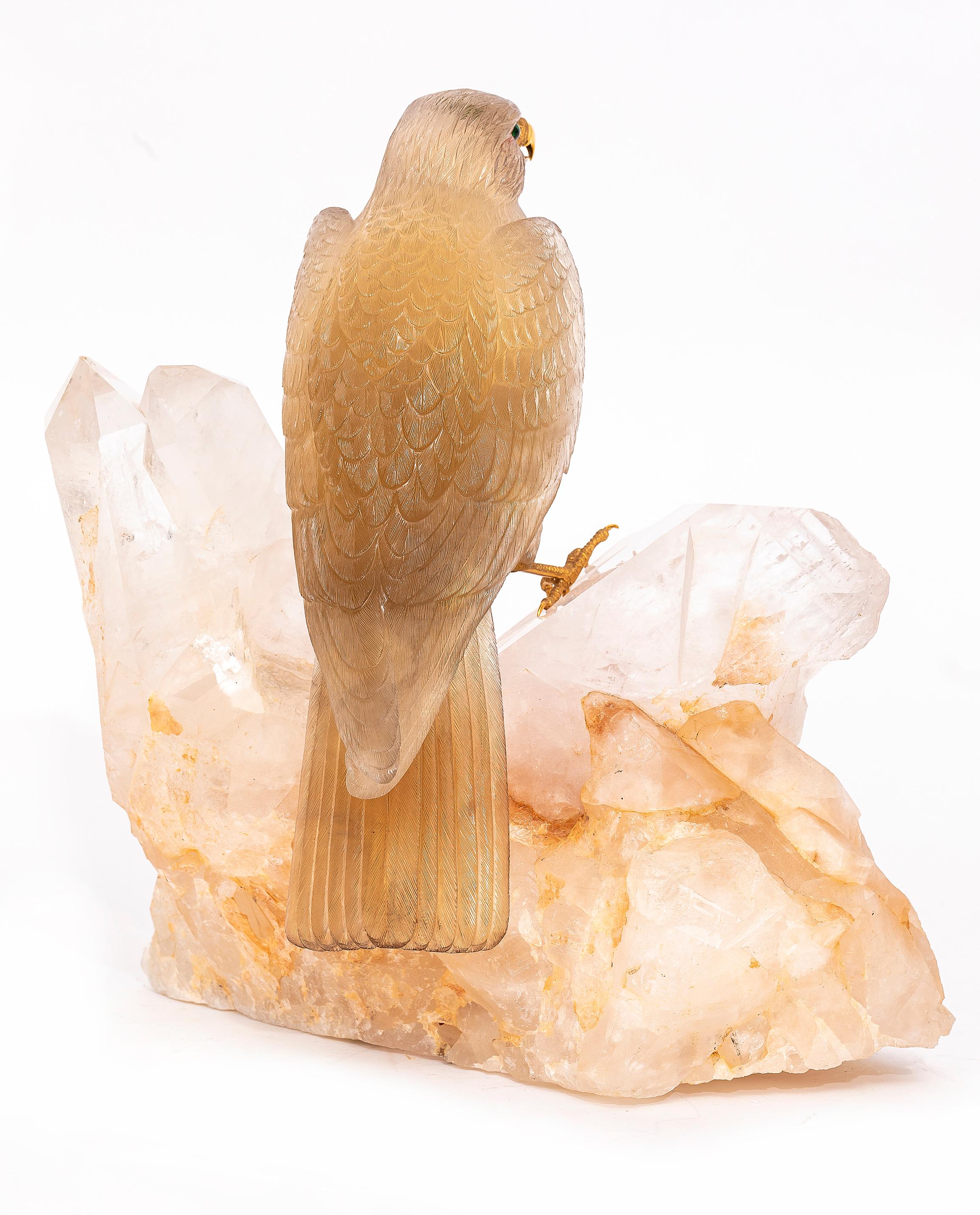 Fin du 20e siècle Sculpture unique de Falcon en citrine sculptée à la main avec bec et serres en or, signée Zadora en vente