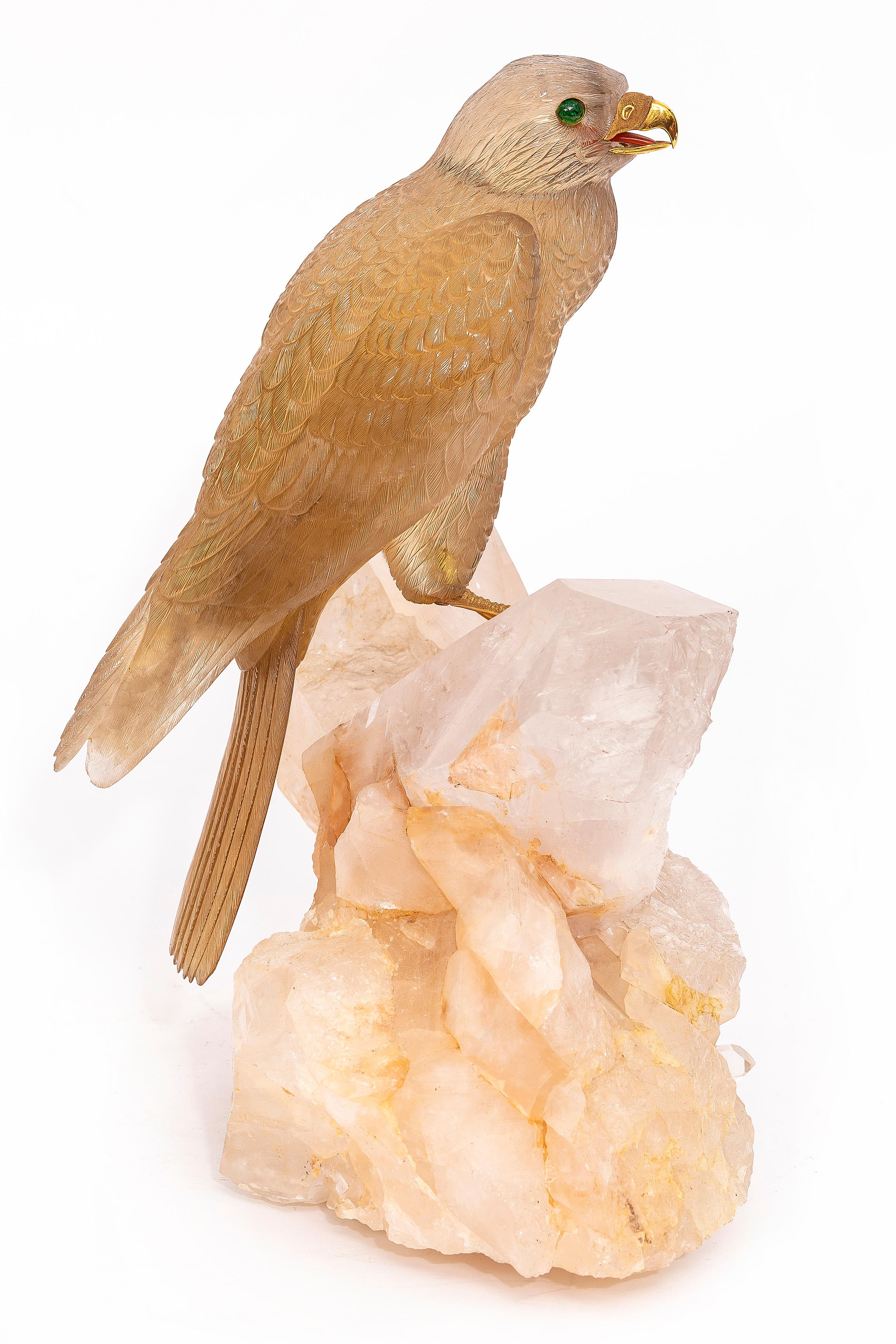 Or Sculpture unique de Falcon en citrine sculptée à la main avec bec et serres en or, signée Zadora en vente