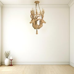 Unique Hand-Carved Custom Swedish Whitewashed Wooden Lodge Chandelier