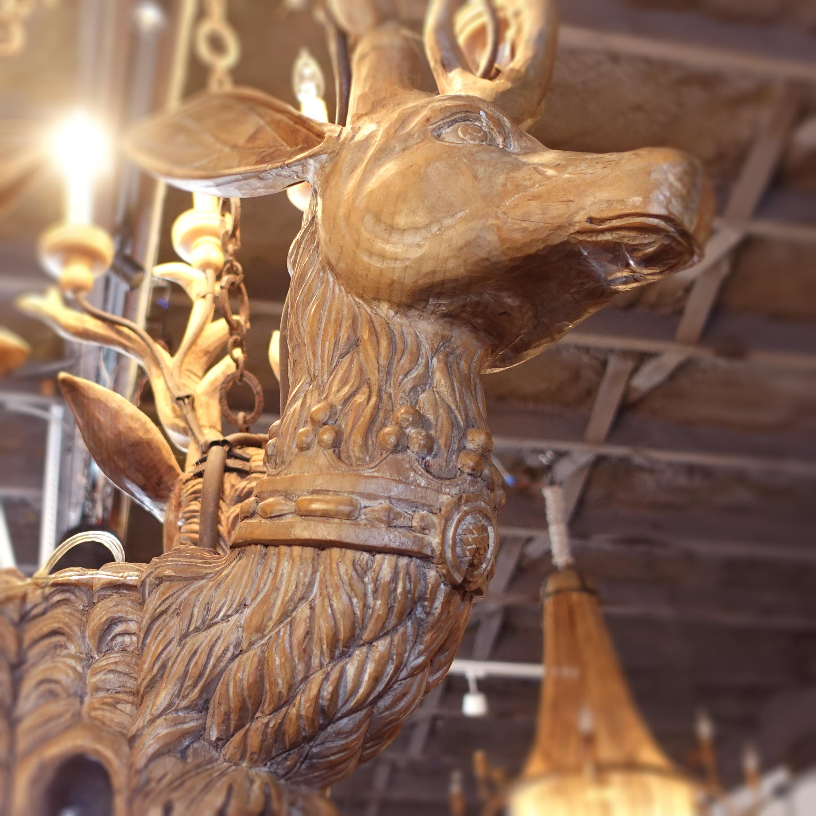 Gustavian Unique Hand-Carved Custom Swedish Whitewashed Wooden Lodge Chandelier