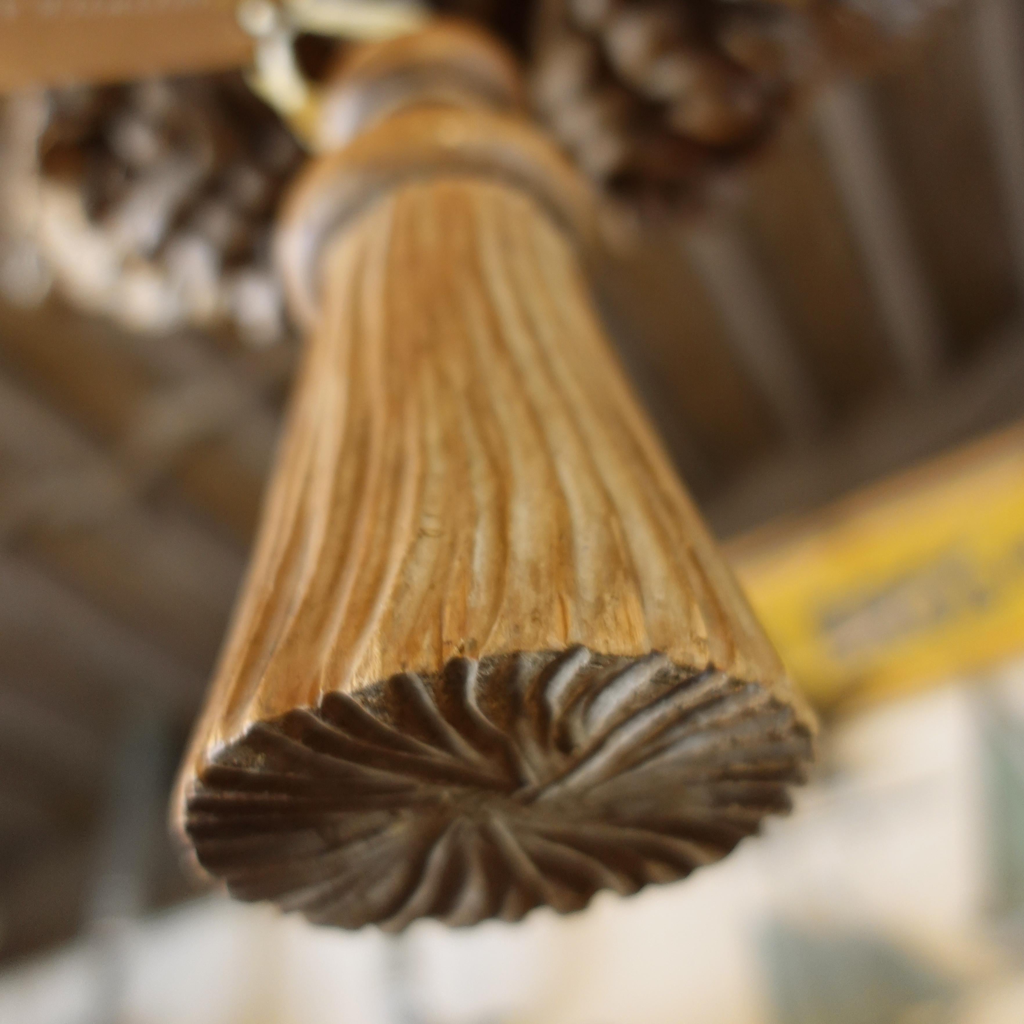Contemporary Unique Hand-Carved Custom Swedish Whitewashed Wooden Lodge Chandelier