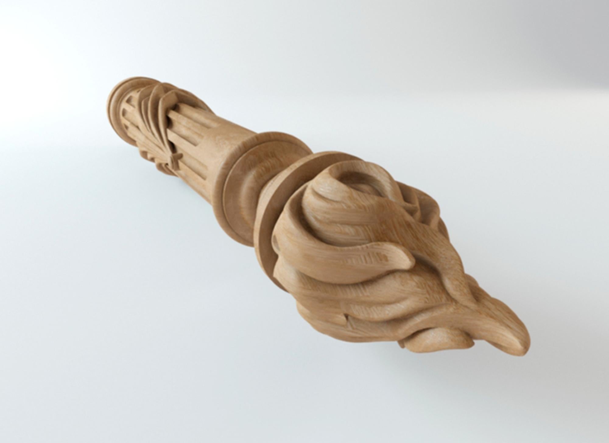 Victorian Unique Hand Carved Newel Post for Stairs with flutes and drapery For Sale