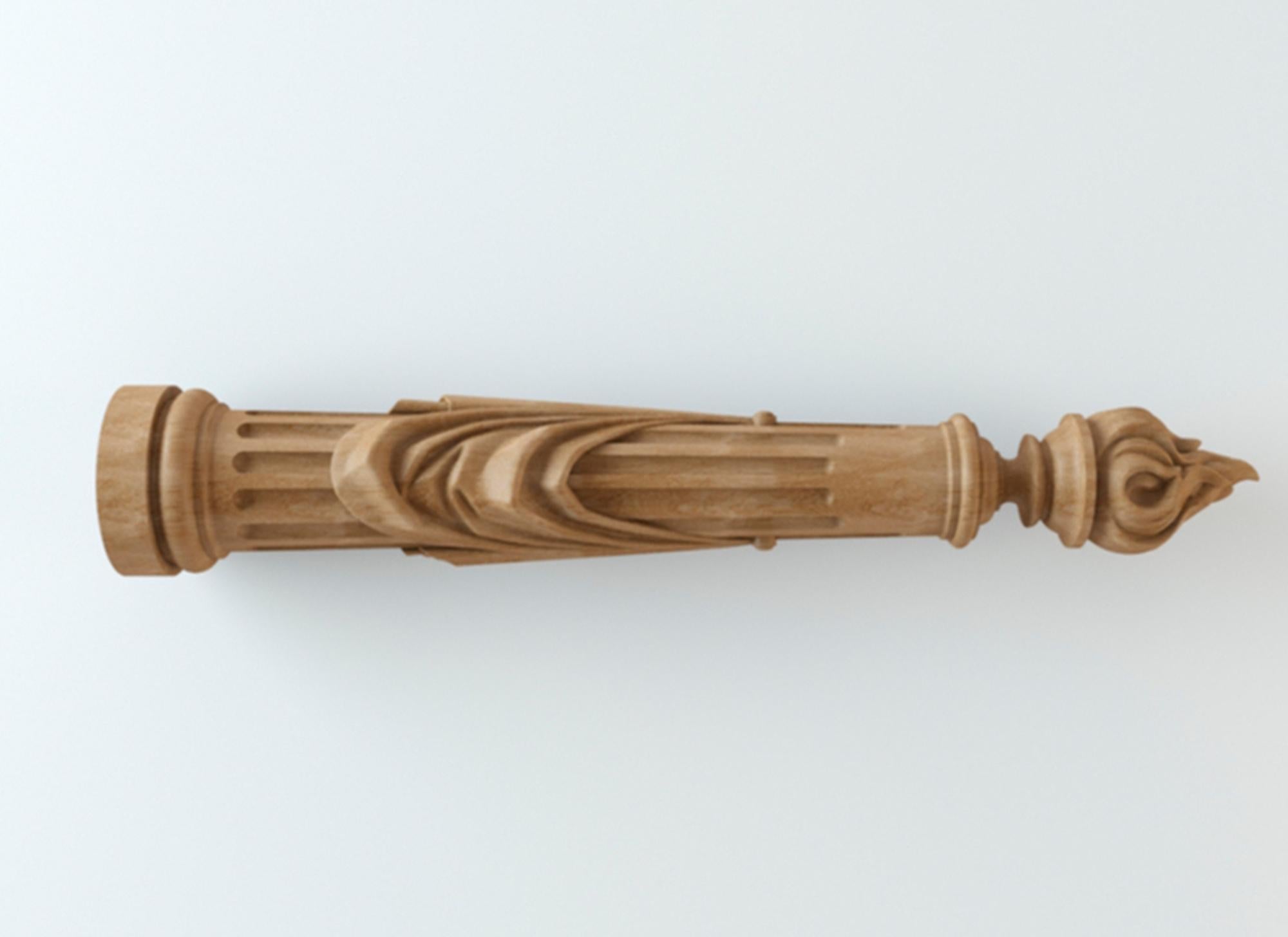 Woodwork Unique Hand Carved Newel Post for Stairs with flutes and drapery For Sale