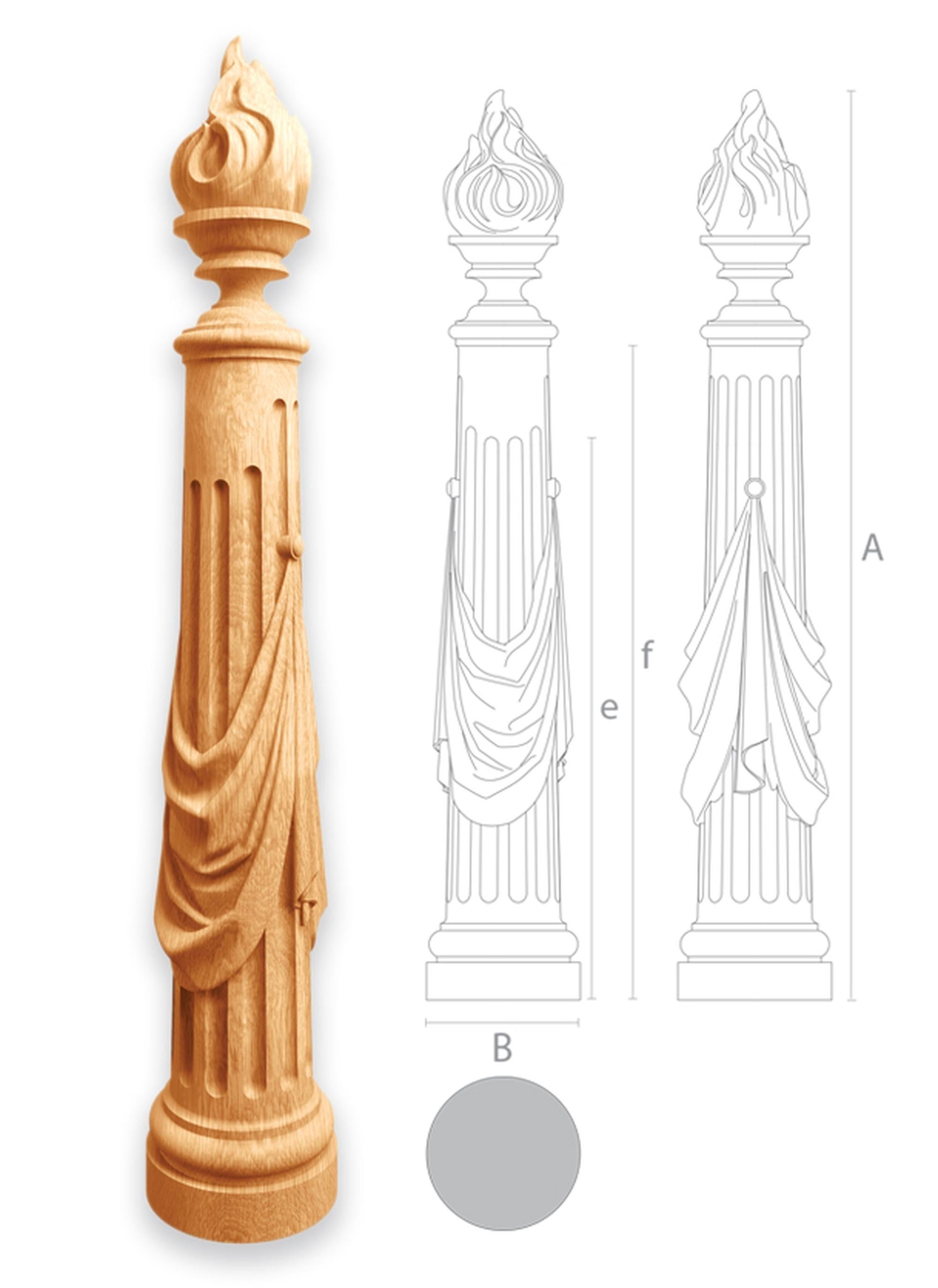 Contemporary Unique Hand Carved Newel Post for Stairs with flutes and drapery For Sale