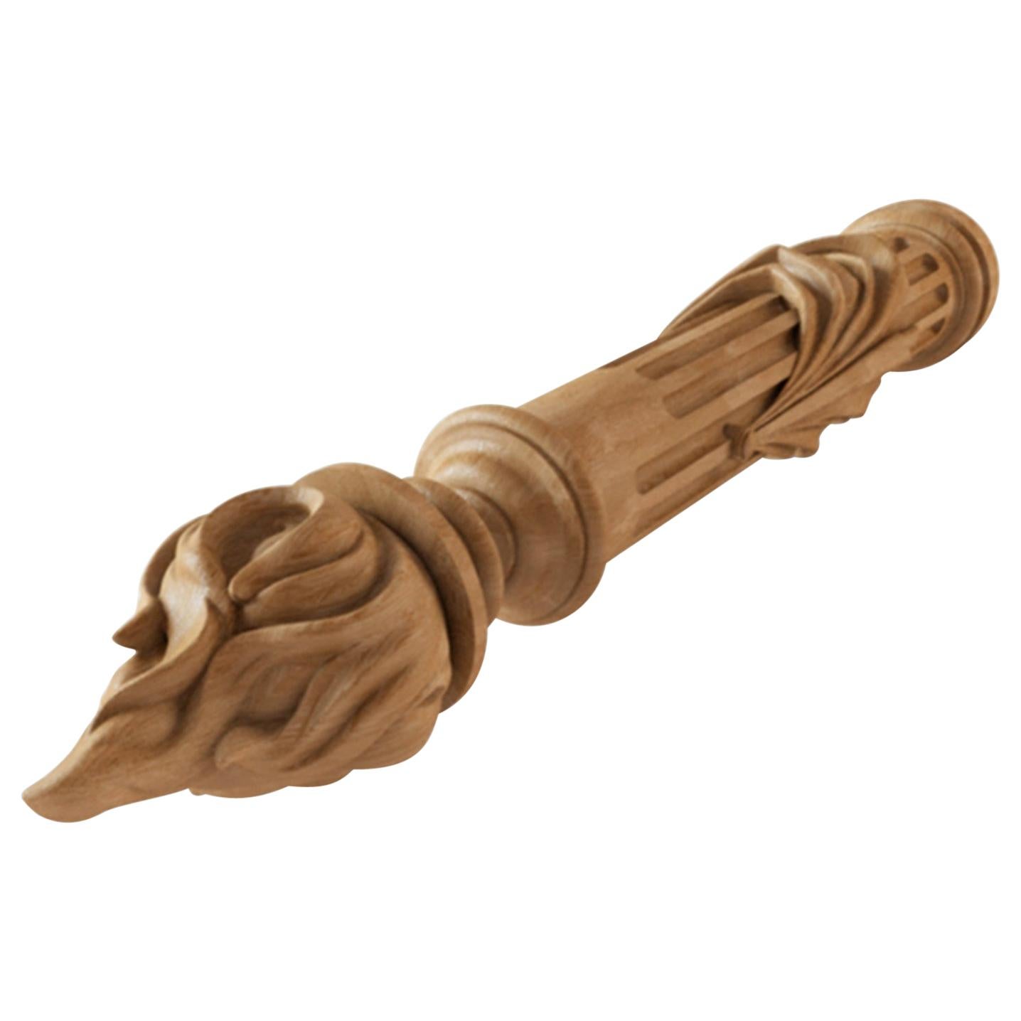 Unique Hand Carved Newel Post for Stairs with flutes and drapery For Sale