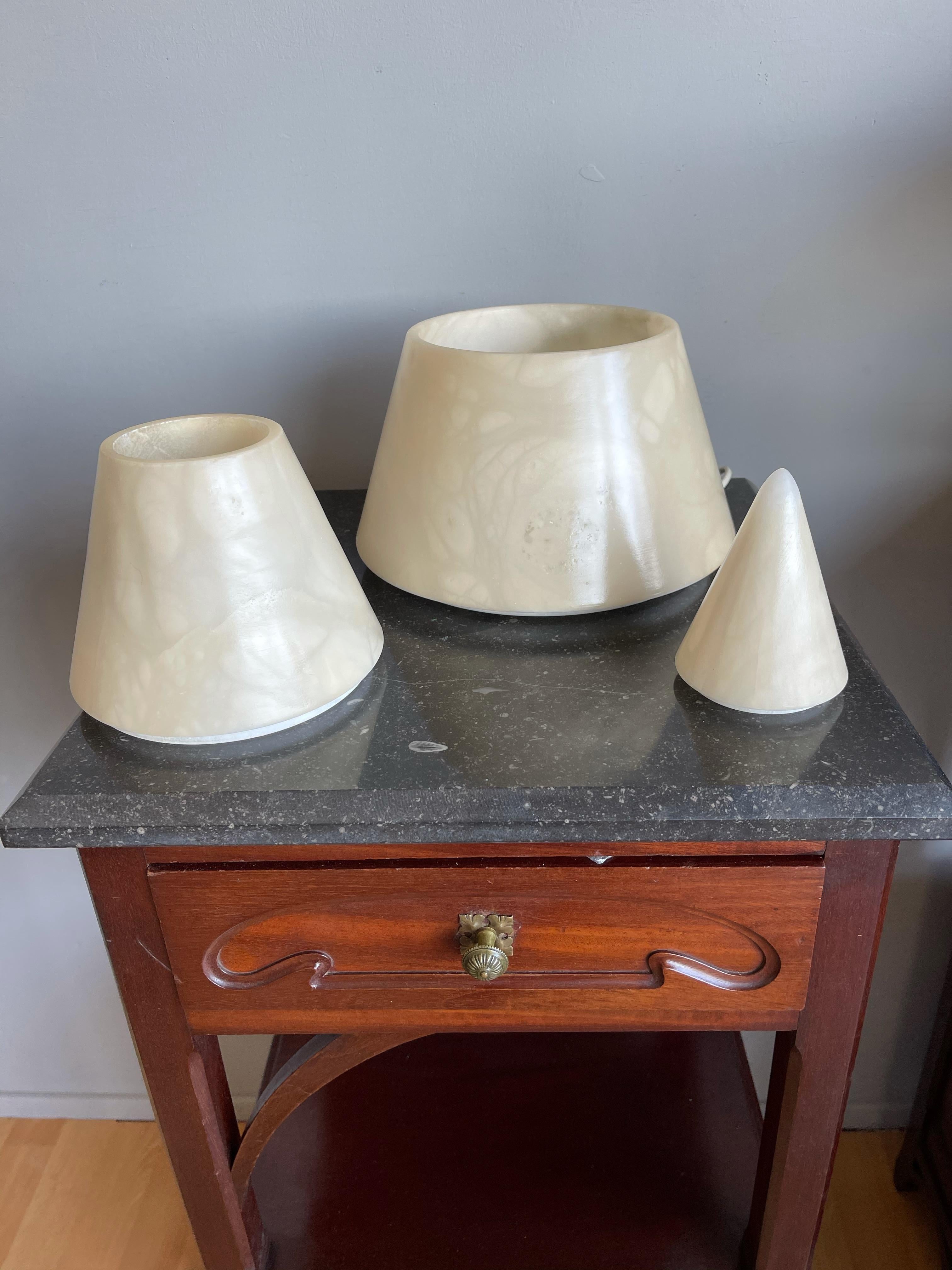Mid-Century Modern Unique Alabaster Conical Shape Table Lamp / Floor Lamp Light Fixture For Sale