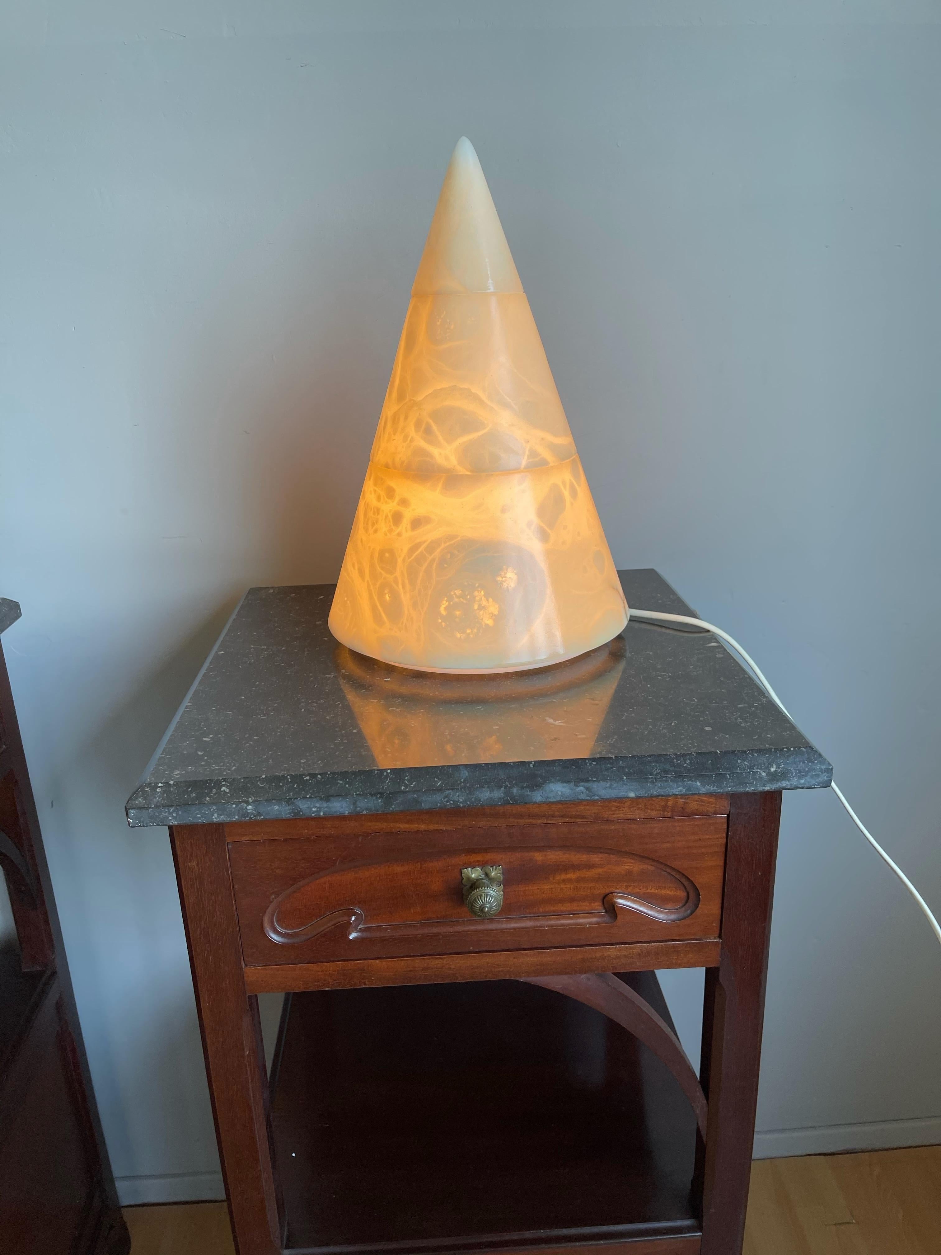 Polished Unique Alabaster Conical Shape Table Lamp / Floor Lamp Light Fixture For Sale