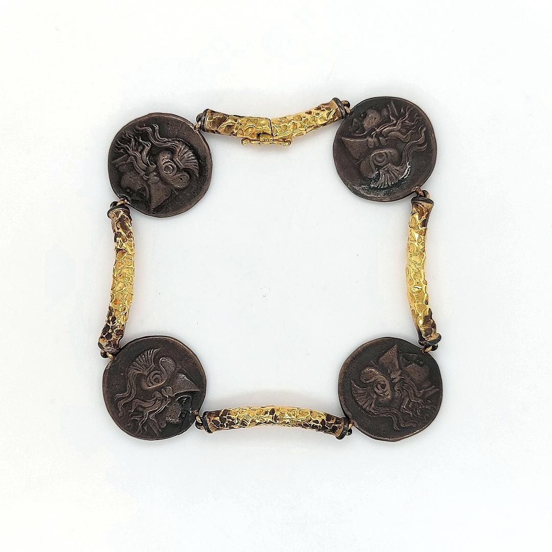 Women's or Men's Unique Handcrafted by J.P. De Saedeleer Coin Bracelet 18 Karat Gold For Sale