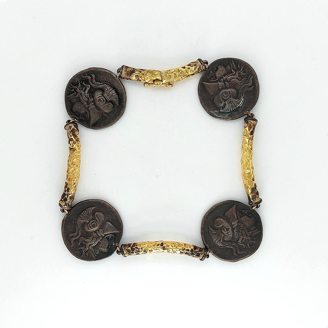 Unique Handcrafted by J.P. De Saedeleer Coin Bracelet 18 Karat Gold For Sale 1