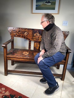 Asiento de madera "Familia romántica" decorado a mano único Arts & Crafts Rhode Island