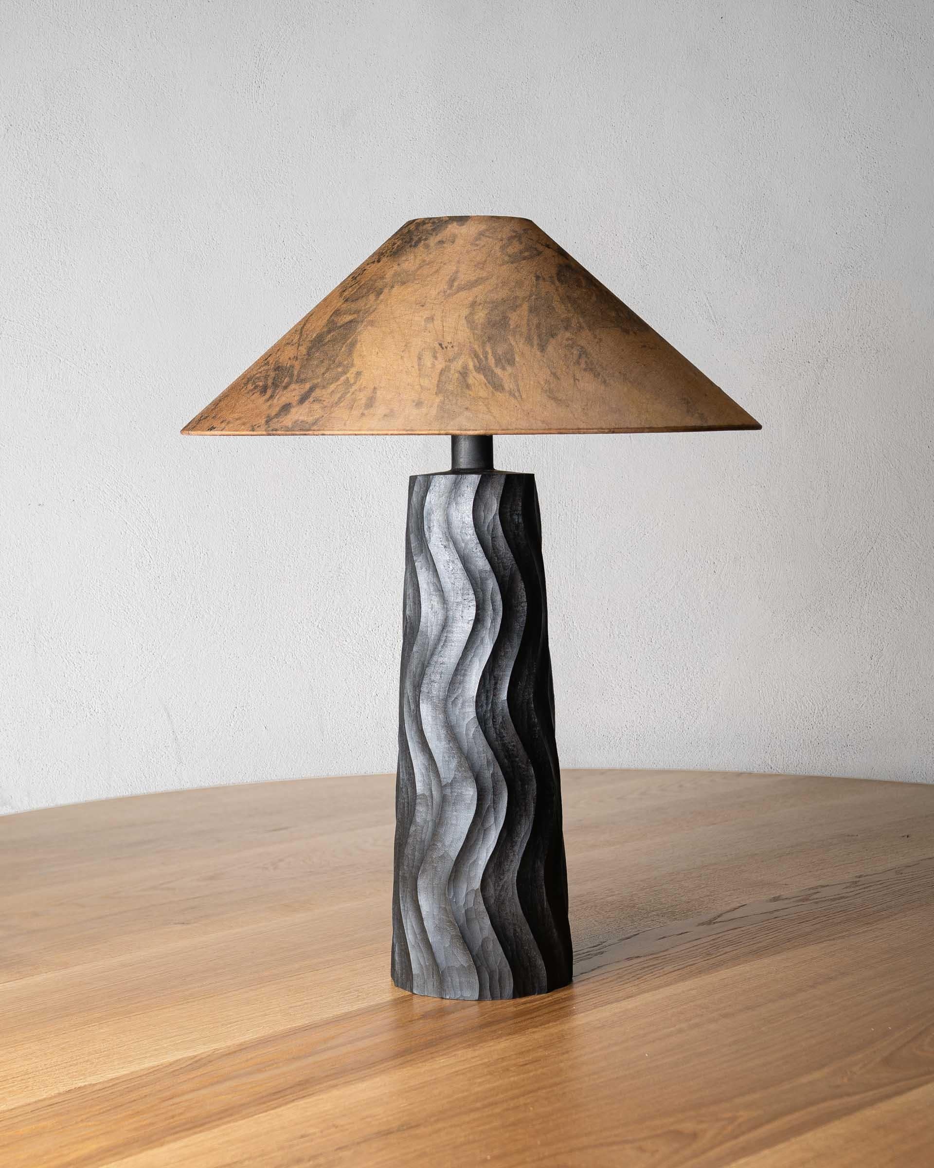 Unique Hand-dyed Aurora Lamp by Mythology
Dimensions: D 45 x H 59 cm
Materials: 100% organic, Fairtrade, GOTS-certified silk. Hand-dyed using turmeric root and powder, the pattern emerges through a rusting process with reusable metal, eschewing