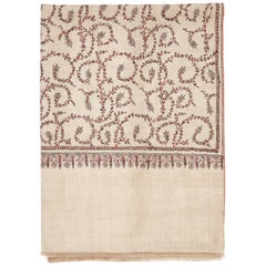 Hand Embroidered 100% Cashmere Shawl in Beige Made in Kashmir India - Brand New