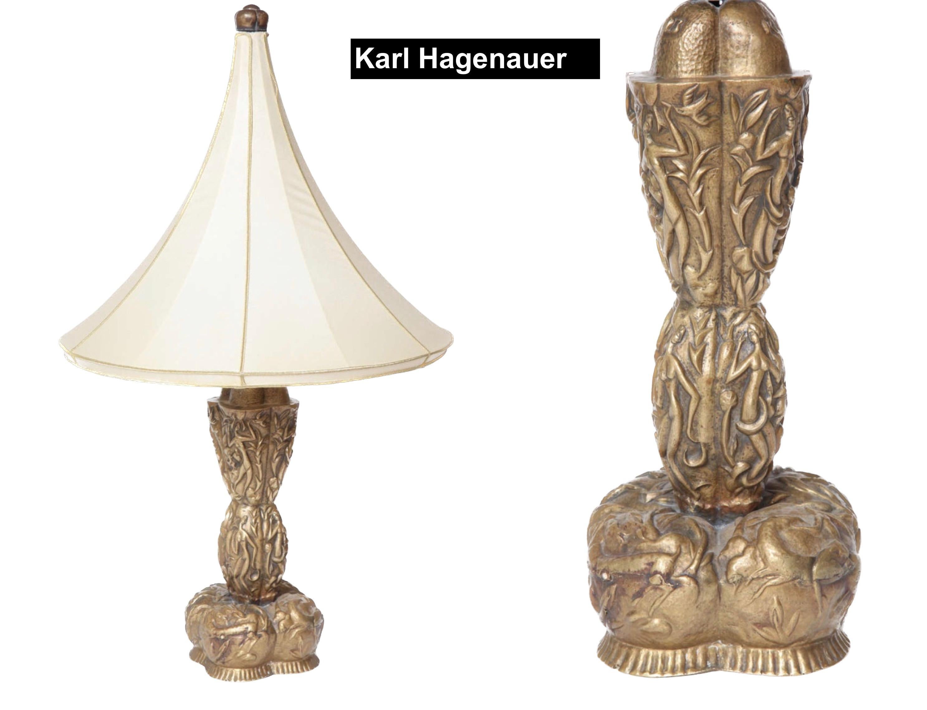 Unique Hand Hammered Brass Lamp Wiener Werkstatte Karl Hagenauer Dagobert Peche  For Sale 11