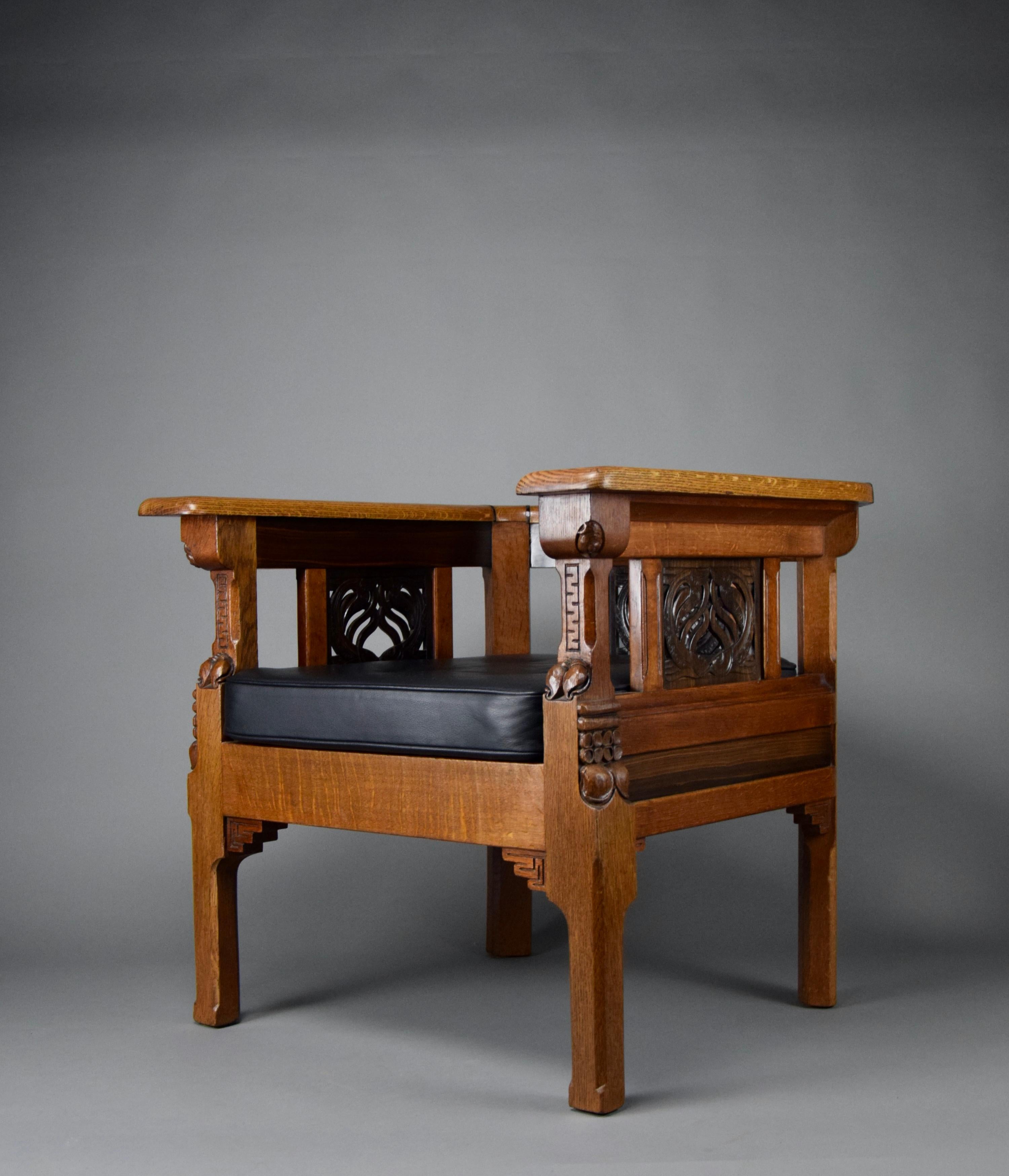 Leather Unique Hand Made Art Deco Armchair by Lion Cachet For Sale