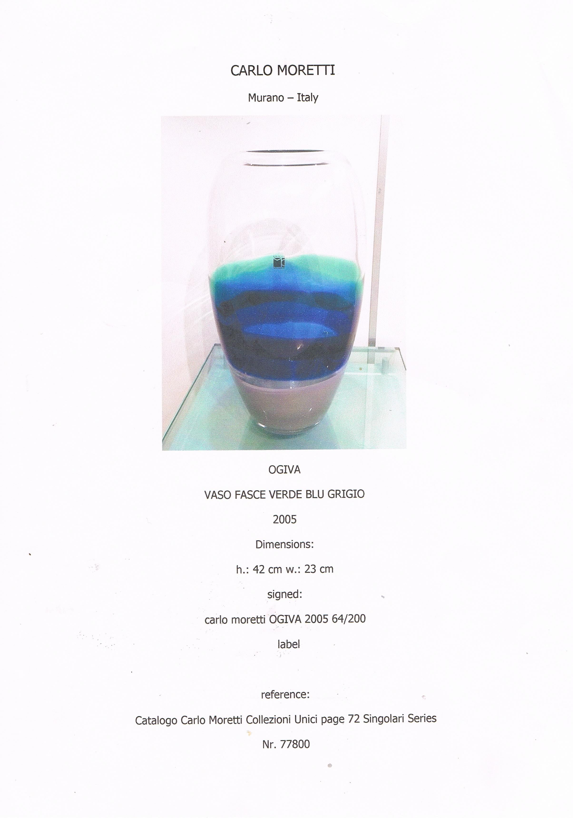 Unique Handmade Murano Glass Vase in Blue-Green-Black-Grey by Carlo Moretti 3