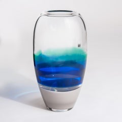 Unique Handmade Murano Glass Vase in Blue-Green-Black-Grey by Carlo Moretti