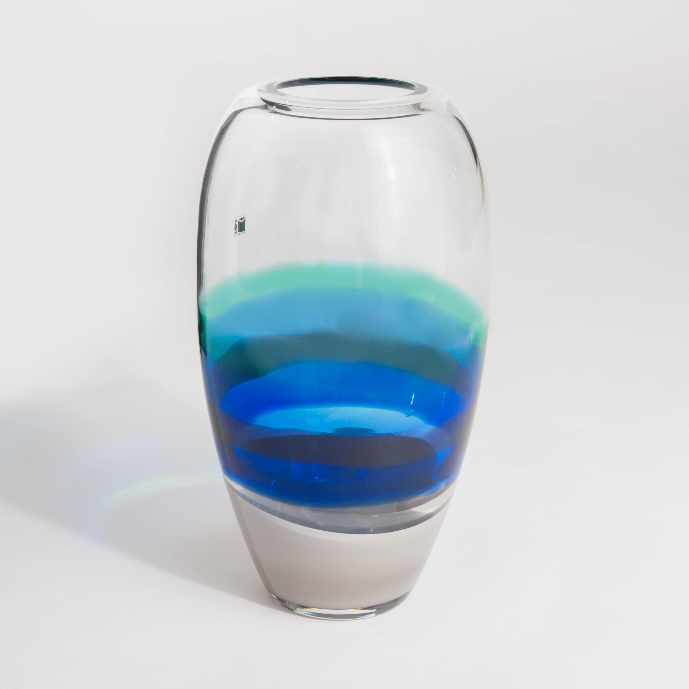 Modern Unique Handmade Murano Glass Vase in Blue-Green-Black-Grey by Carlo Moretti