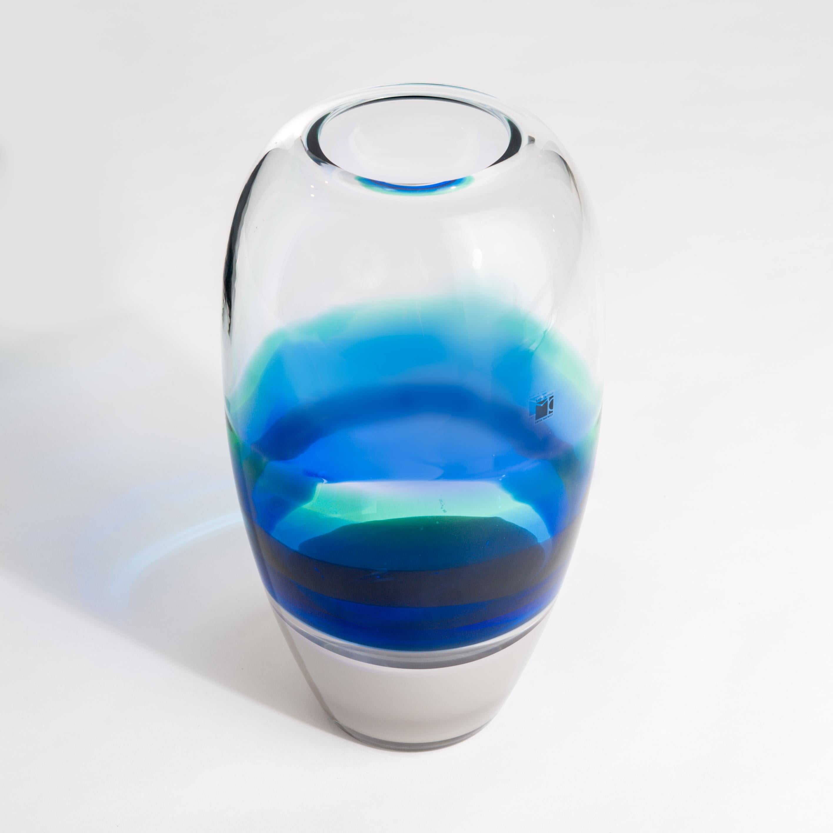 Italian Unique Handmade Murano Glass Vase in Blue-Green-Black-Grey by Carlo Moretti