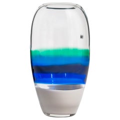 Unique Handmade Murano Glass Vase in Blue-Green-Black-Grey by Carlo Moretti