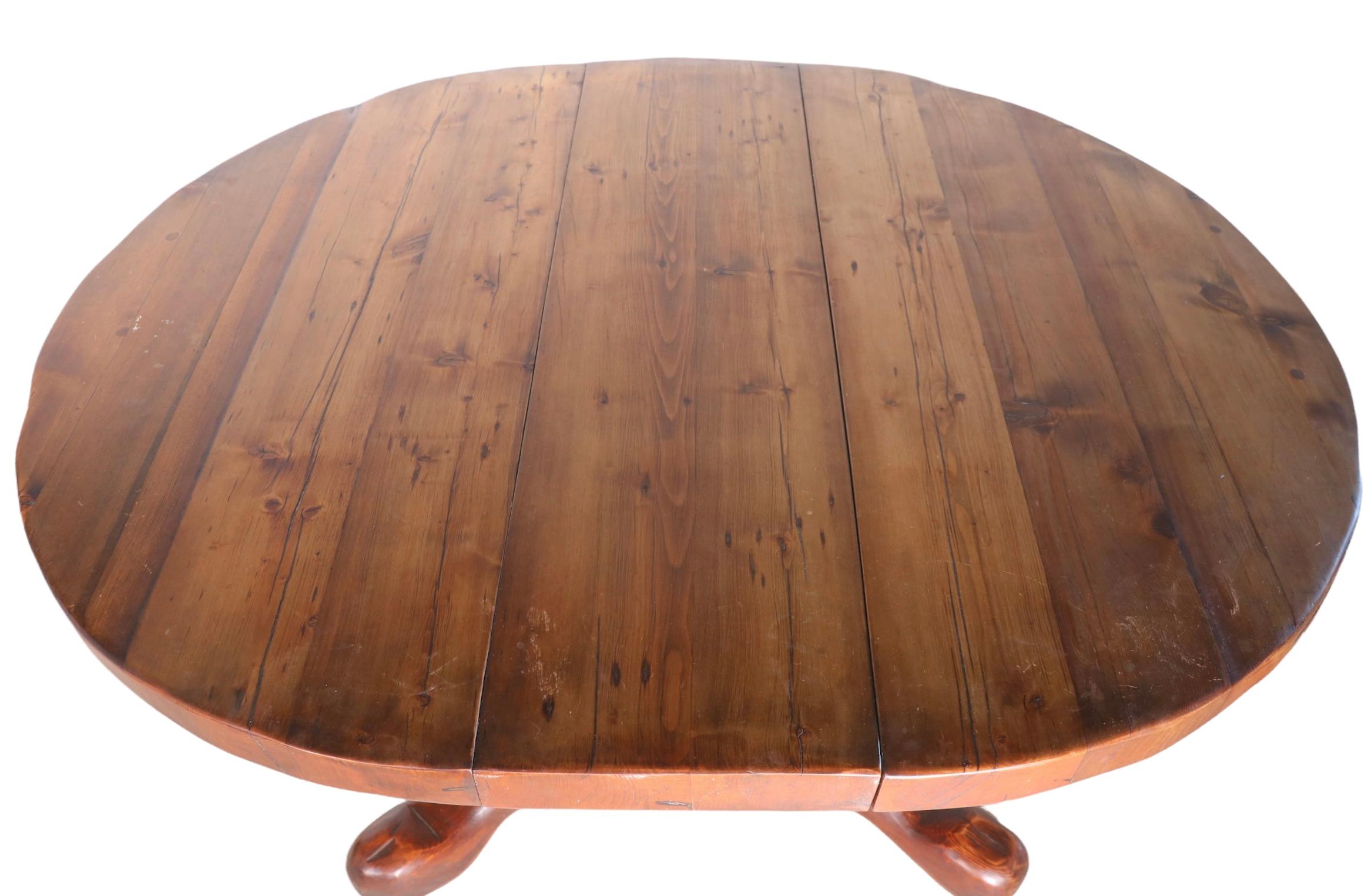 Unique Hand Made Rustic Brutalist Arts and Crafts Dining Table Solid Pine 1970s For Sale 11
