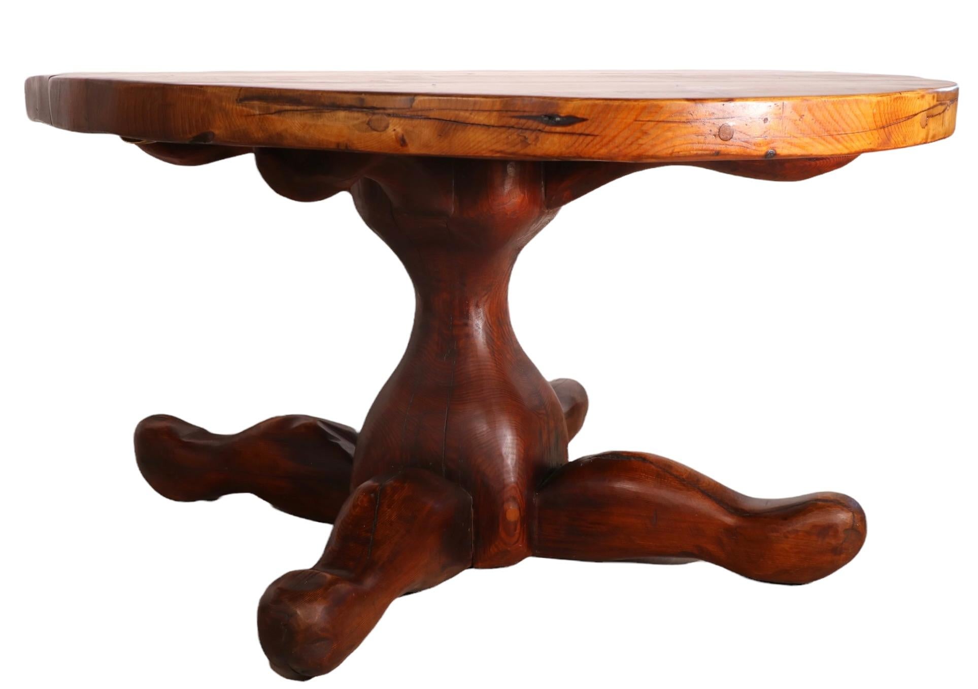 Unique Hand Made Rustic Brutalist Arts and Crafts Dining Table Solid Pine 1970s In Good Condition For Sale In New York, NY