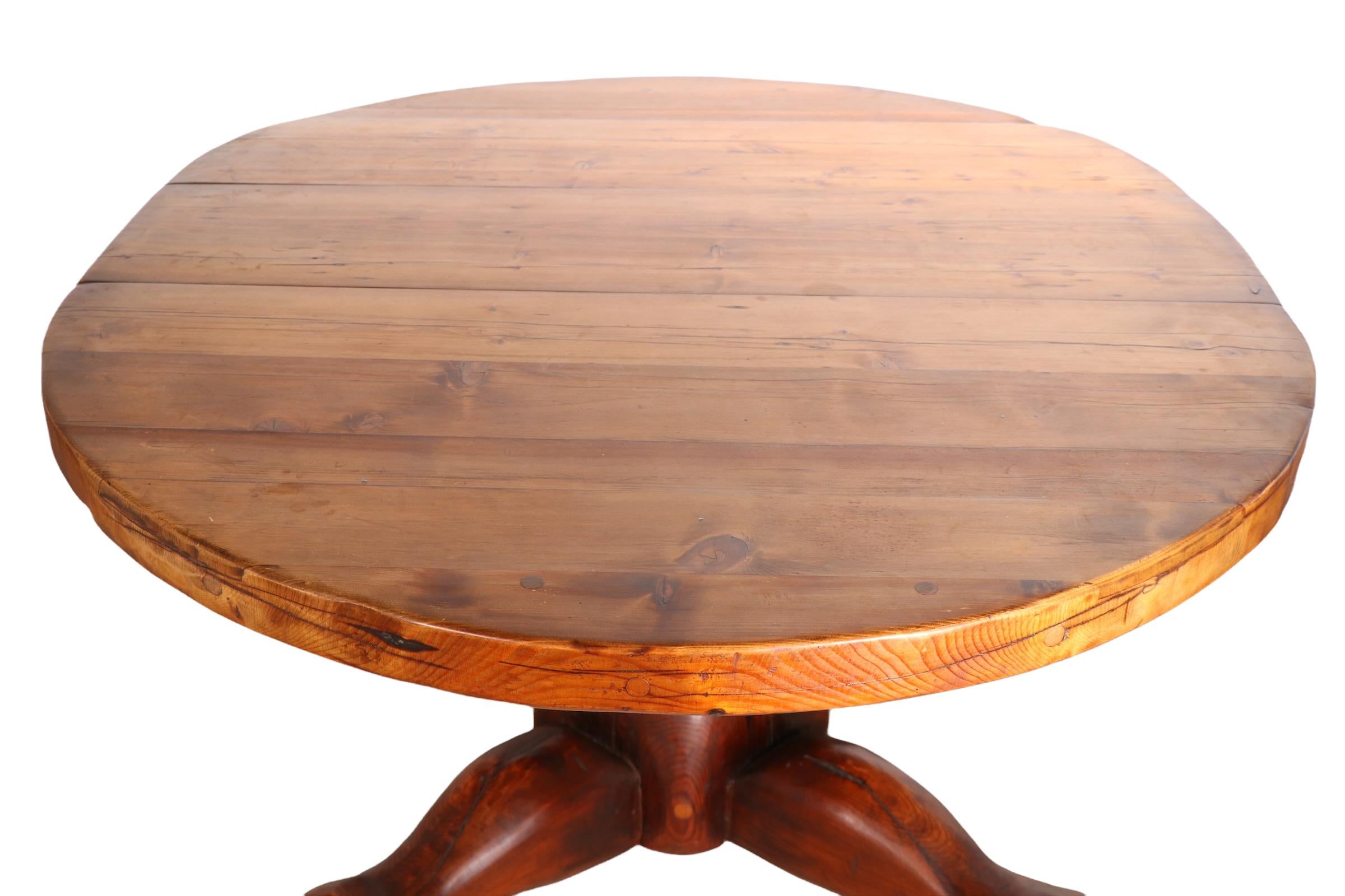 Unique Hand Made Rustic Brutalist Arts and Crafts Dining Table Solid Pine 1970s For Sale 2