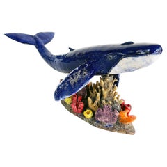 Esclusiva scultura Hand Made in ceramica smaltata raffigurante una balena megattera, realizzata a mano da Rexx Fischer