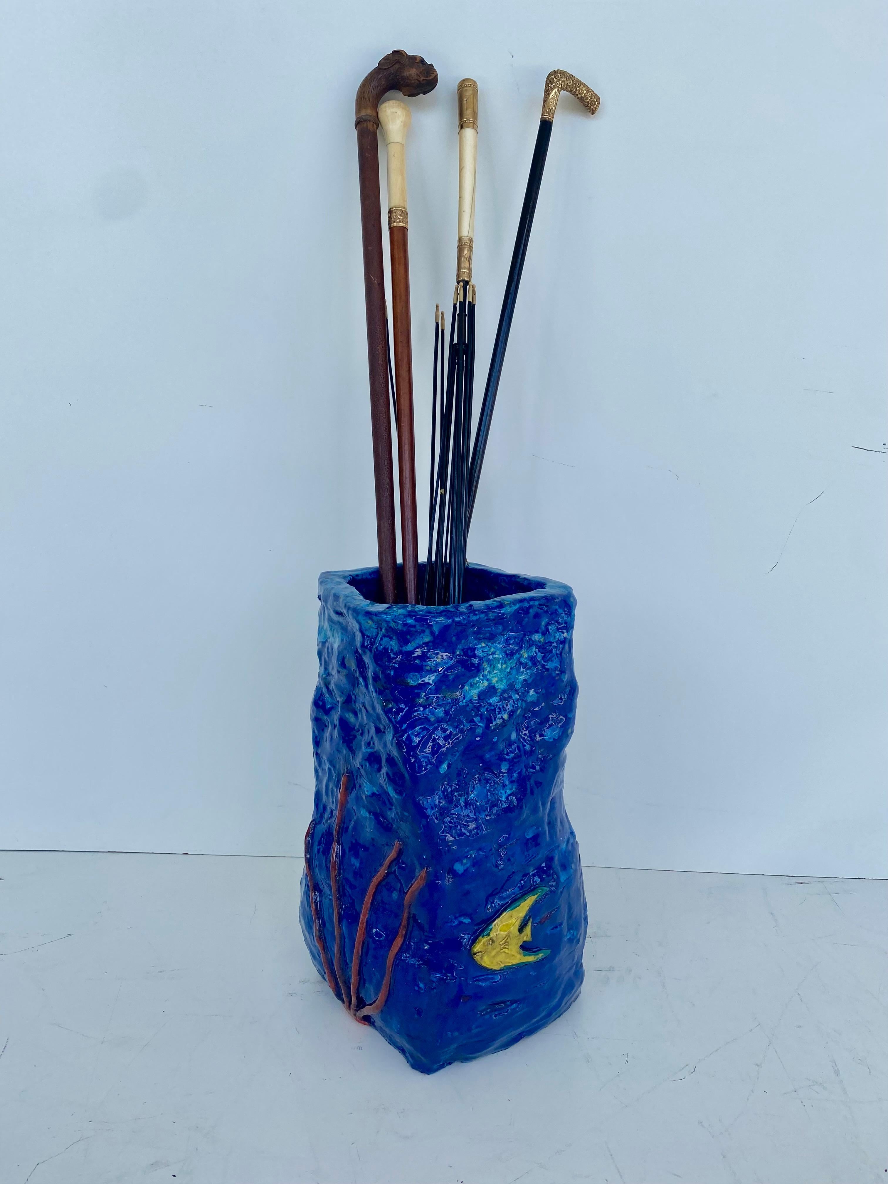 Unique Hand-Made Sculptural Glazed Ceramic Umbrella Stand by Rexx Fischer 2024 For Sale 2