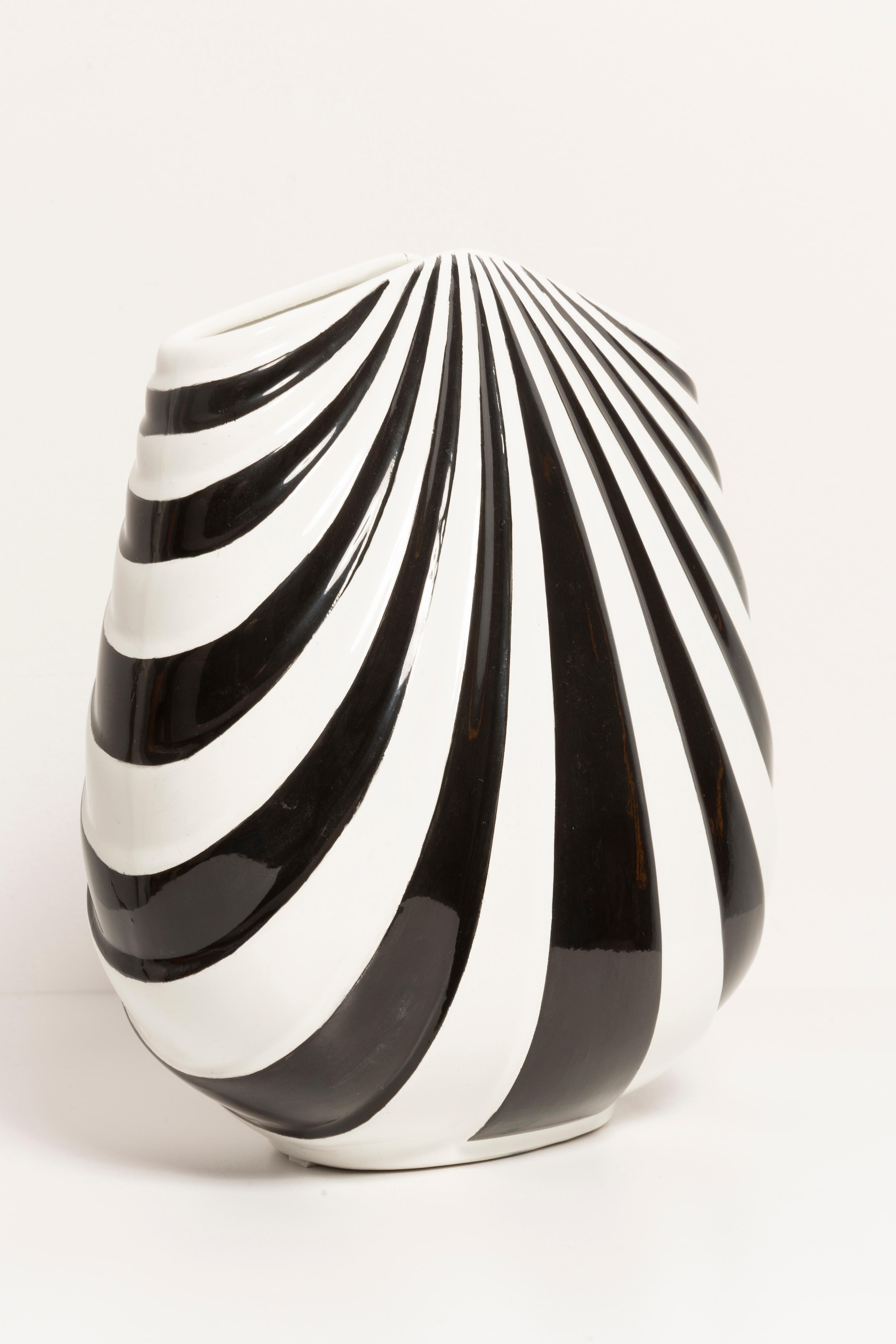 Mid-Century Modern Unique Hand Painted Black and White Vase, 20th Century, Europe, 2000s For Sale